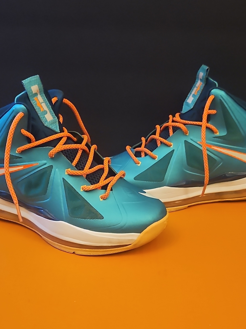 Nike LeBron X Boys Basketball Sneakers Blue Orange High Top US 7Y UK 6 EU 40